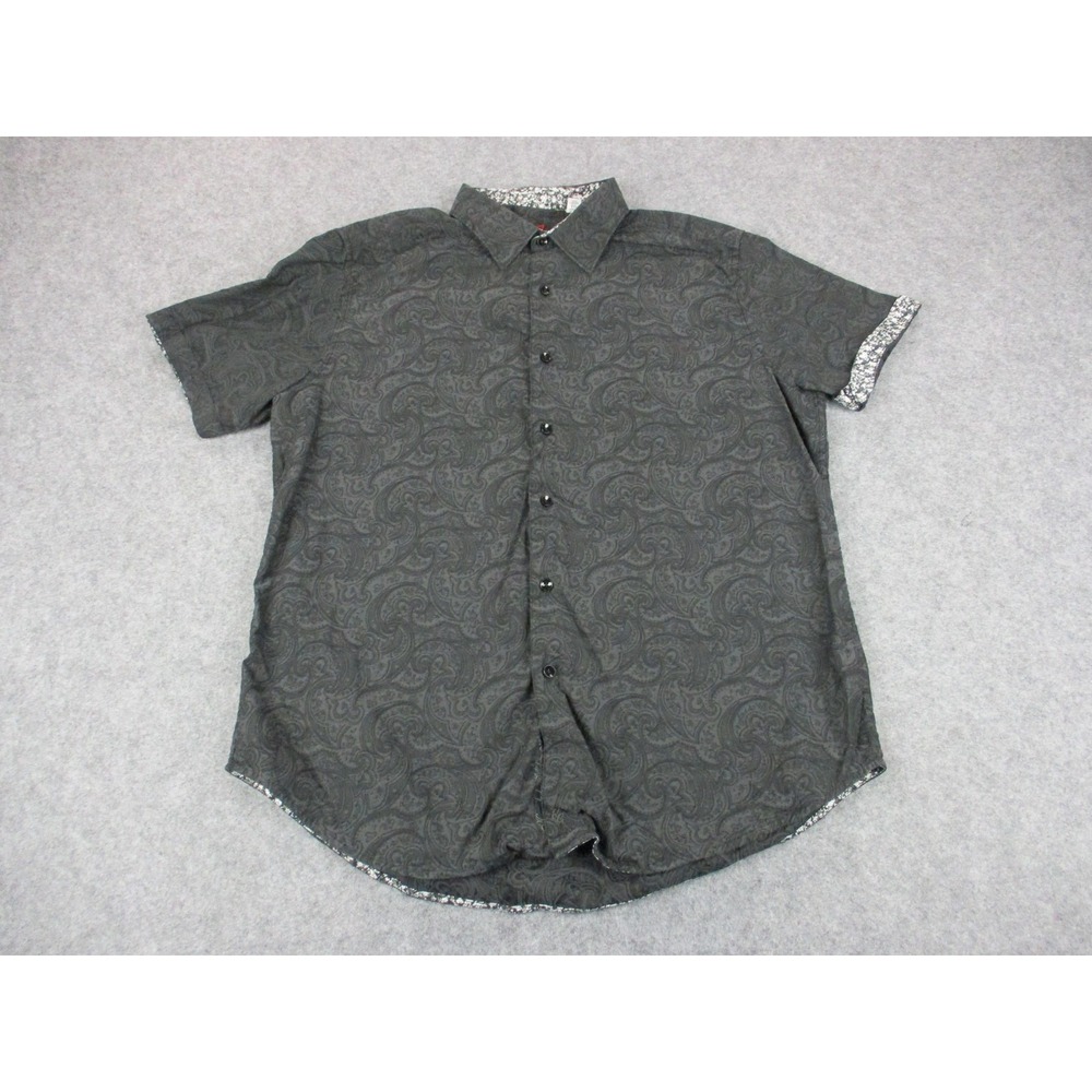 Robert Graham Shirt Mens Extra Large Black Paisley Button Up Contrasting Trim